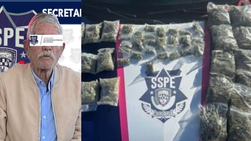 Detienen policías estatales a sujeto de la tercera edad con más de 4 kilos de marihuana