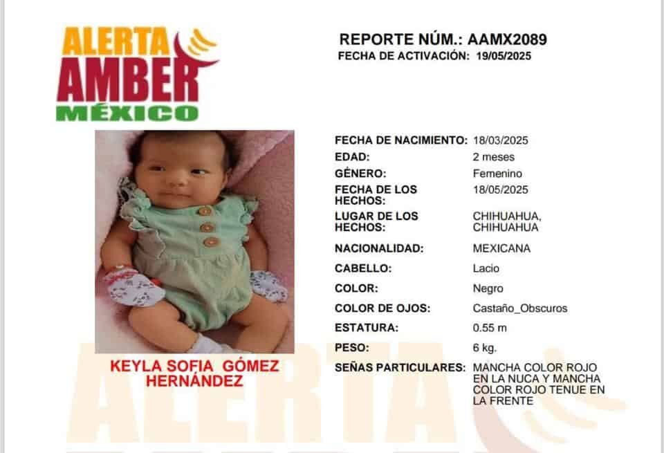Lanzan Alerta Ámber por una bebé de 2 meses