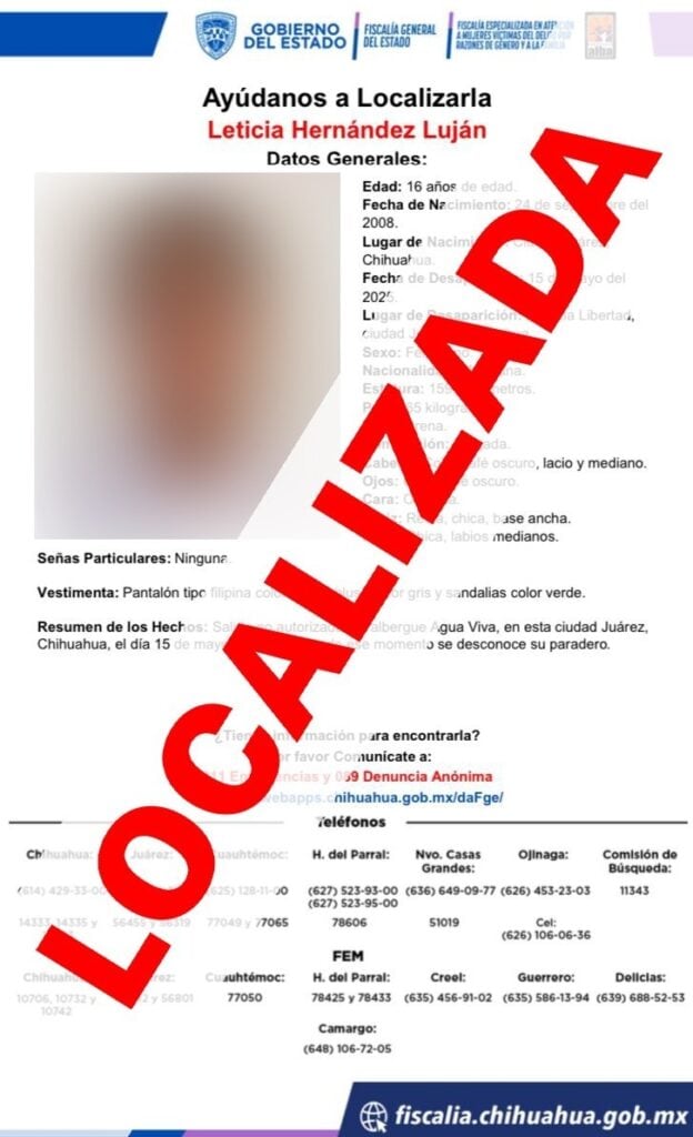 Localizan a menor de edad reportada como ausente sana y salva
