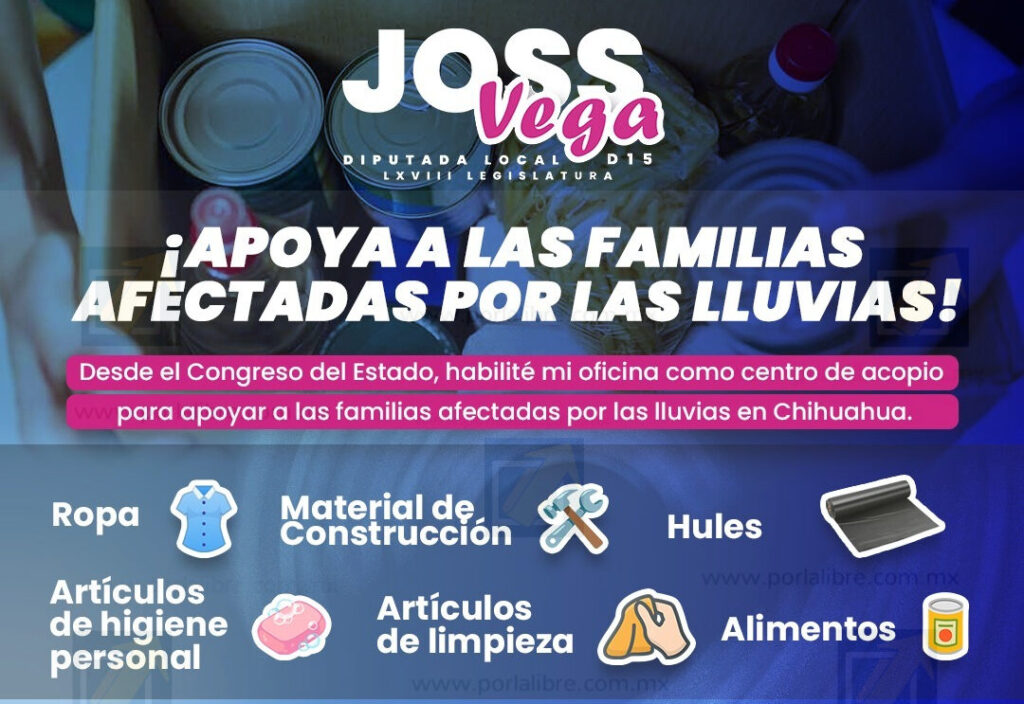 Será oficina de Joss Vega centro de acopio para personas damnificada por las lluvias