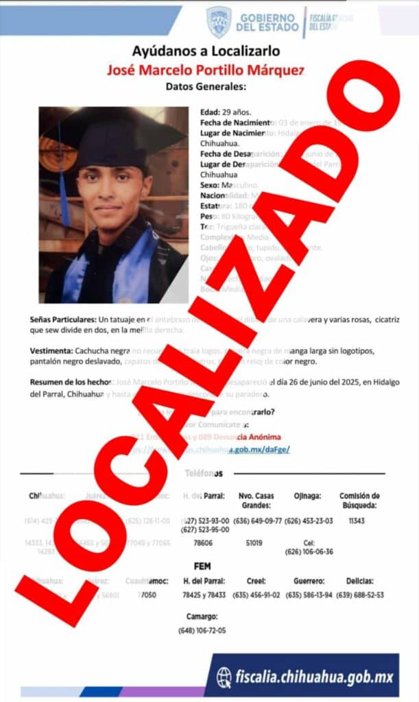 Localiza FGE a masculino con reporte de ausencia en Parral