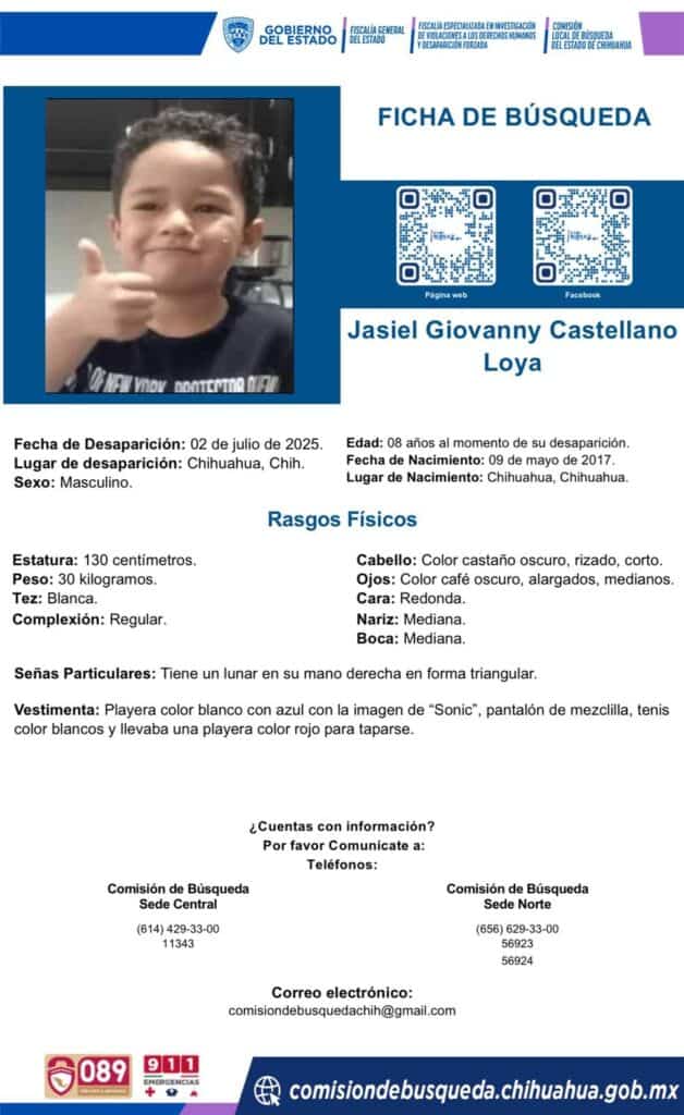 Se suman corporaciones a la búsqueda del niño Jasiel Giovanny Castellanos Loya