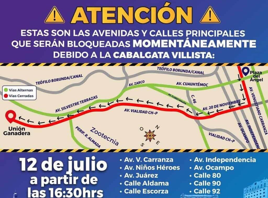 Informa Municipio sobre cierre de calles por Cabalgada Villista 2025