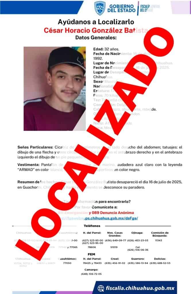 Localiza AEI a joven reportado ausente en Guachochi