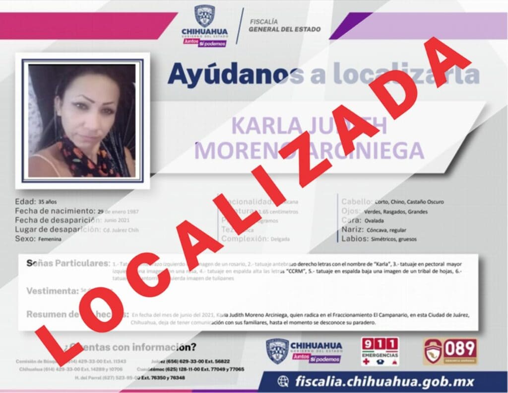 Localiza FEM a mujer que estaba ausente desde el 2021 en Ciudad Juárez