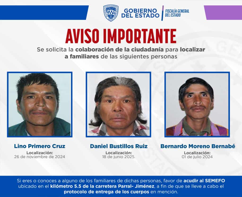 Solicita FGE apoyo para localizar a familiares de tres personas fallecidas