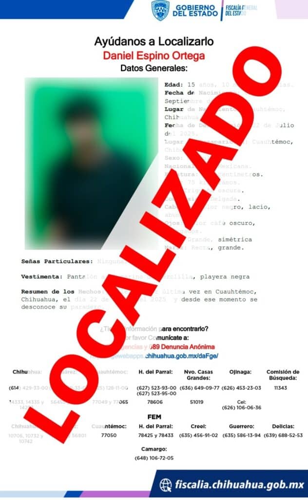 Localiza FGE Occidente a tercer menor reportado desaparecido