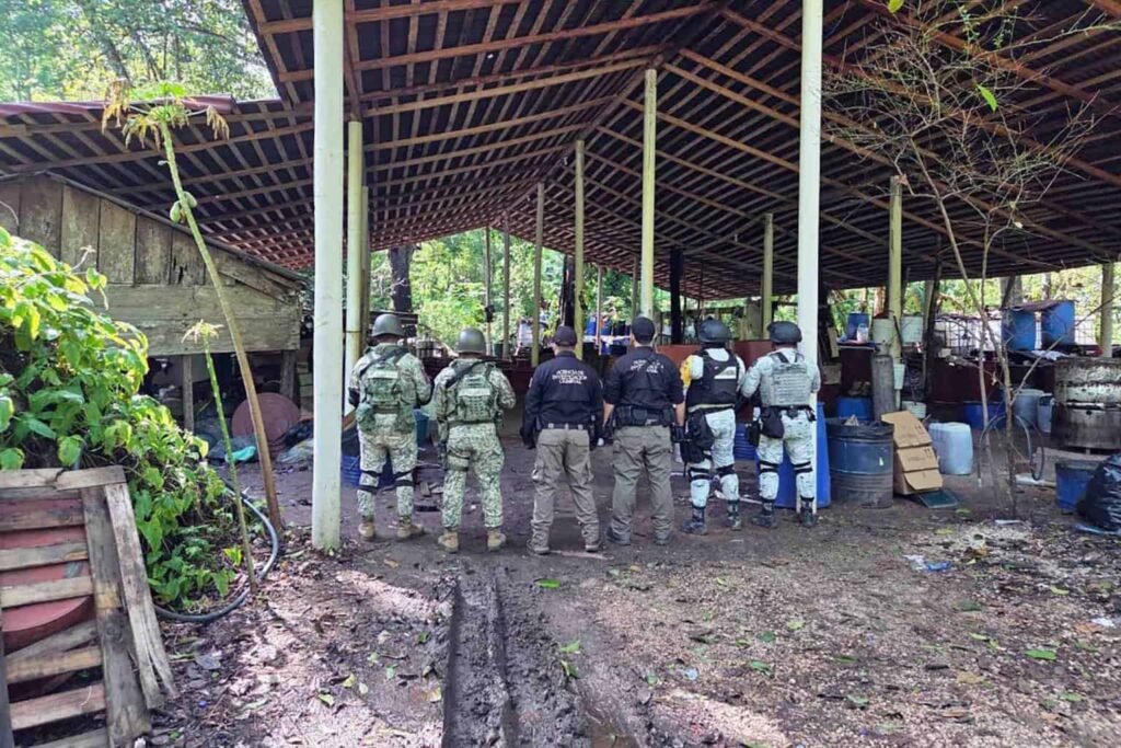 Inhabilitan laboratorio en Palenque, Chiapas; aseguran 900 kilogramos de metanfetaminas