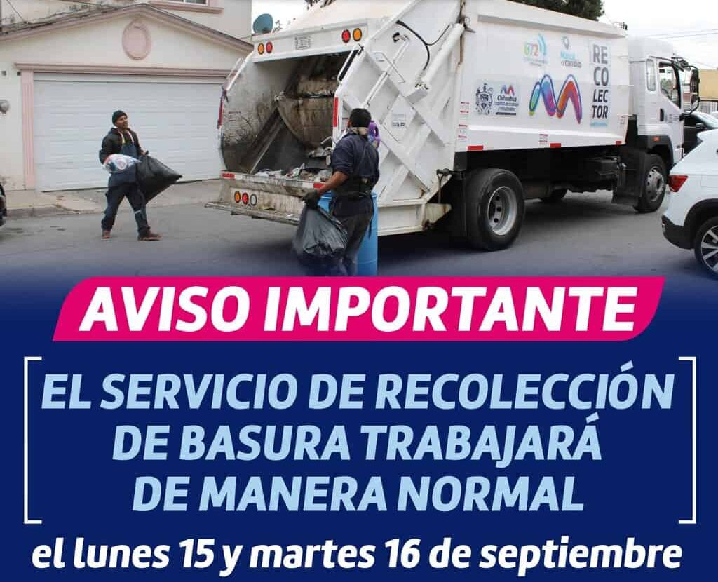 Personal de recolección de residuos trabajará de forma regular el 15 y 16 de septiembre