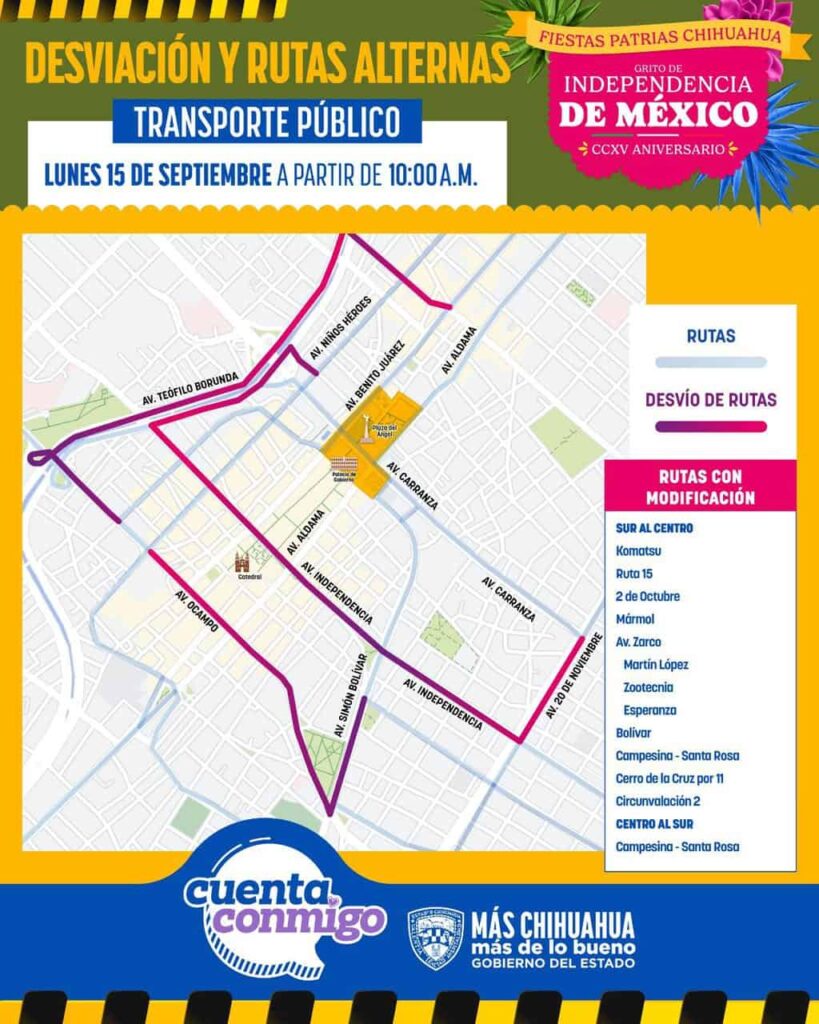 Anuncia Subsecretaría de Transporte modificaciones en rutas por fiestas patrias