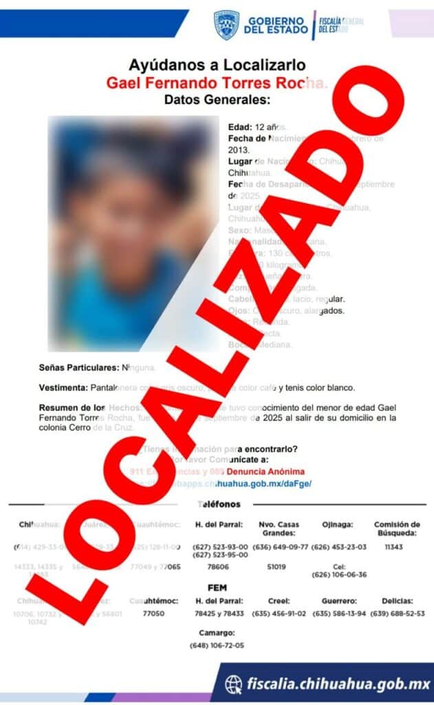 Localizan a niño que se ausentó ayer jueves en la colonia Cerro de la Cruz