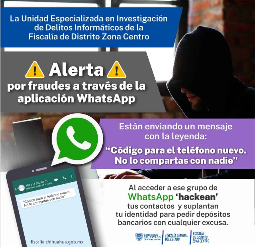 Alerta Fiscalía de Distrito Zona Centro por fraudes con códigos falsos de WhatsApp