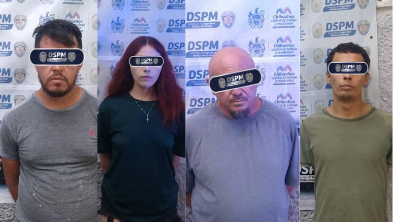 Detienen municipales a tres hombres y una mujer con droga y un arma en la colonia Revolución