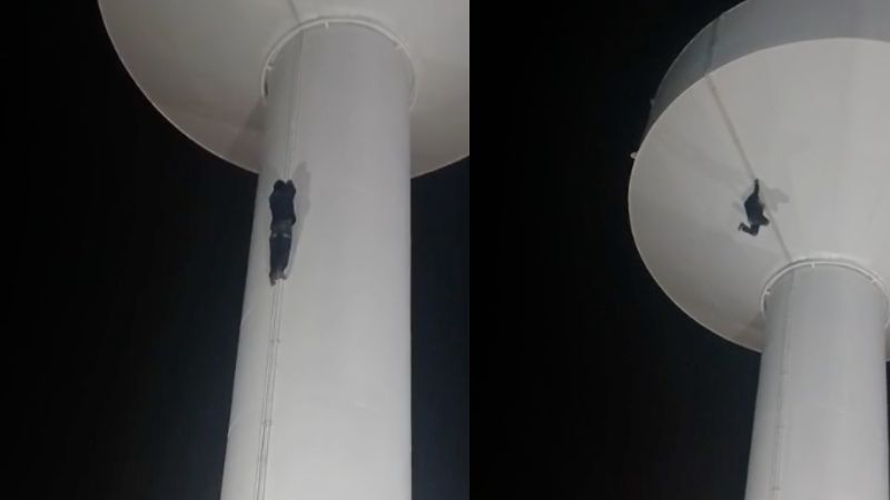 (VIDEO FUERTE) Captan el momento en que un joven trepa a un tanque elevado en Ojinaga y cae