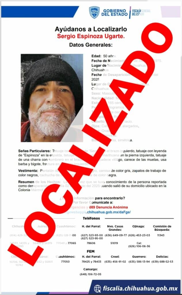 Localiza Fiscalía a masculino con reporte de ausencia en la colonia Mármol