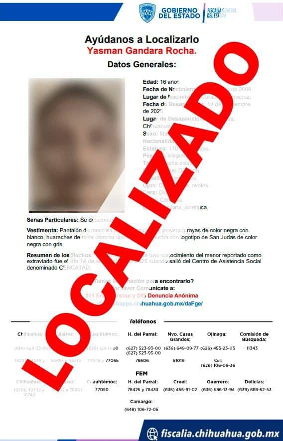 Localizan a adolescente con reporte de ausencia en la ciudad de Chihuahua