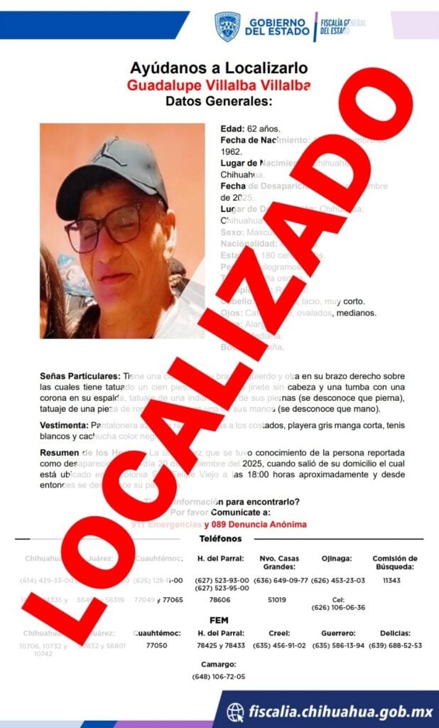 Localiza Fiscalía a un adulto mayor reportado ausente en colonia San Felipe Viejo