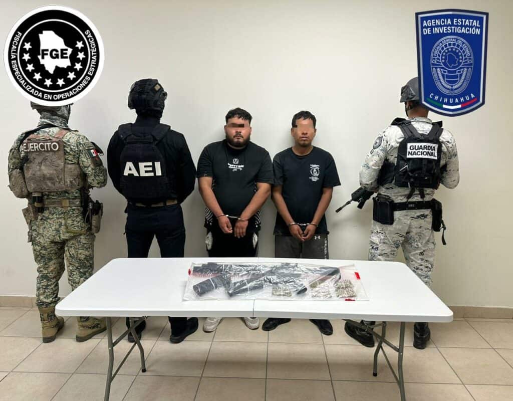 Arrestan en operativo conjunto a dos hombres con armas de fuego y explosivos en Ciudad Juárez