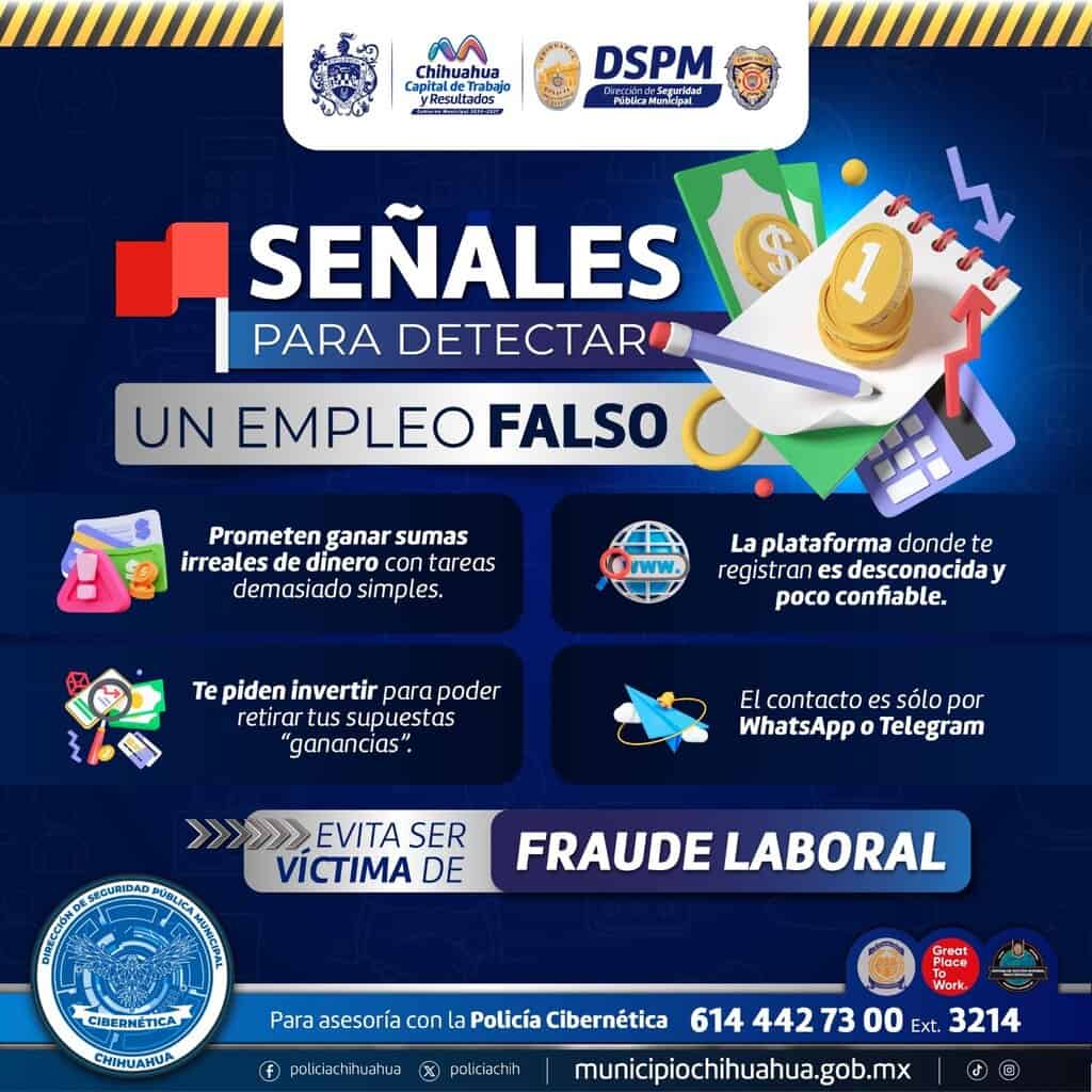Exhorta Policía Cibernética de la DSPM a tomar precauciones ante ofertas de empleo falsas