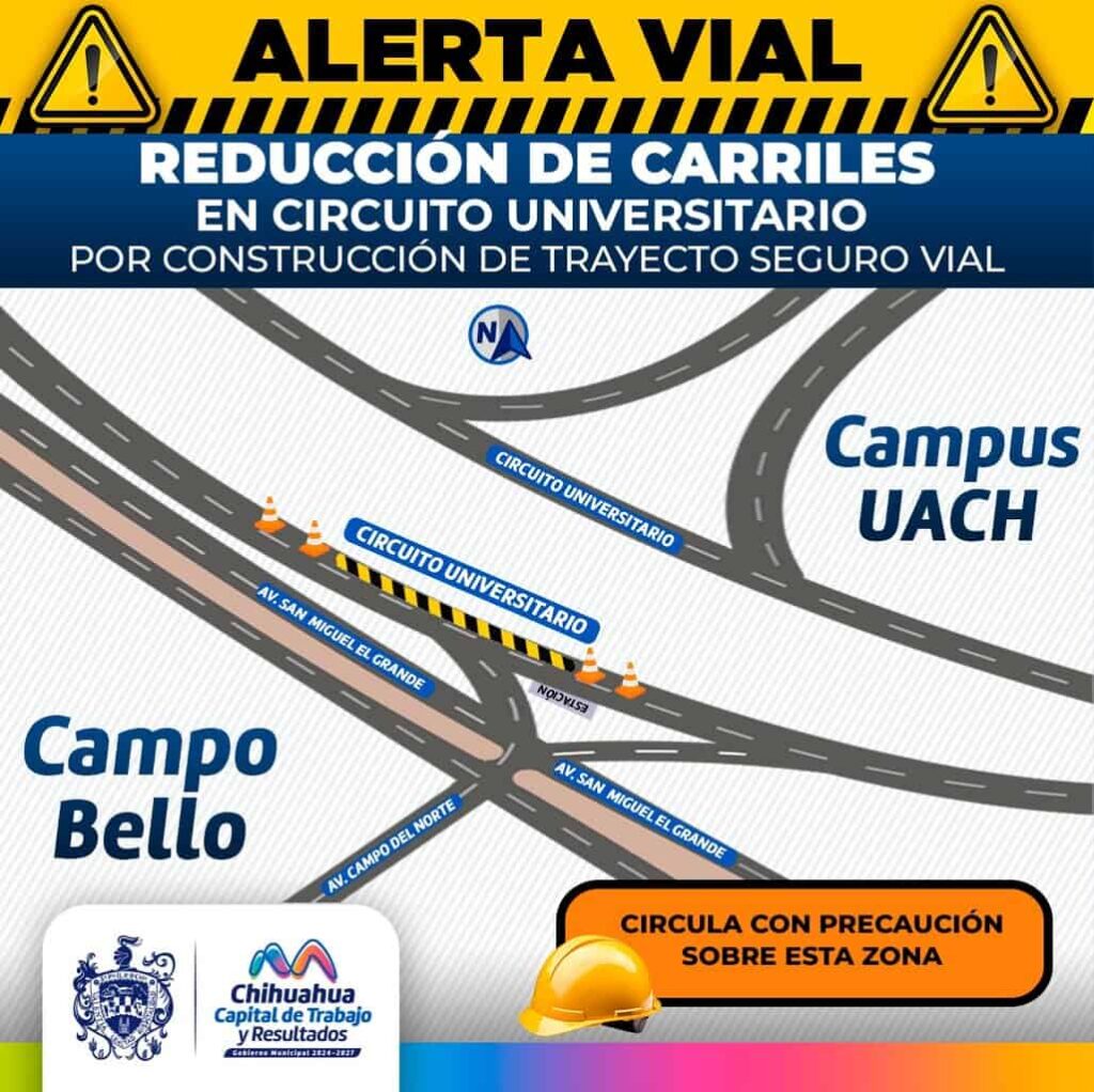 ¡Cuidado! Reducción de carriles en tramo del Circuito Universitario por trabajos de obra: Municipio