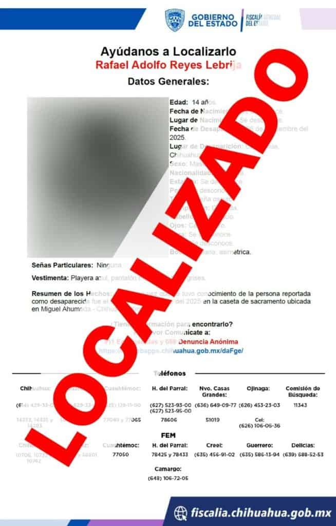 Localiza Fiscalía a dos adolescentes con reporte de ausencia en Chihuahua