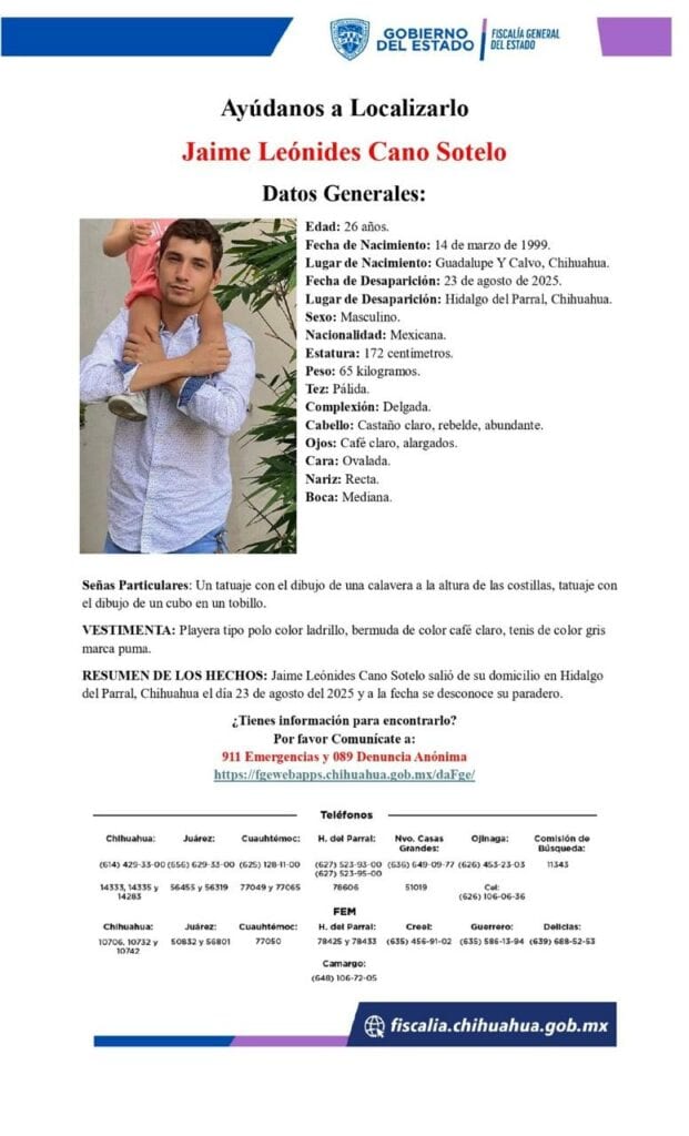 Mantiene FGE Zona Sur y CLB acciones para localizar a Jaime Leónides Cano Sotelo y Jesús Jerónimo Sánchez Tarín