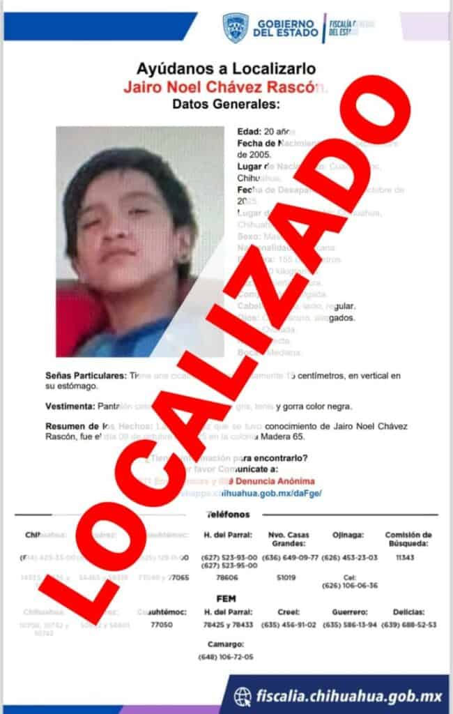 Localizan a joven reportado ausente de la colonia Madera 65