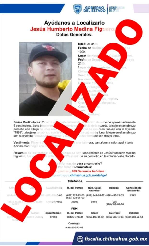 Localiza Fiscalía a hombre con reporte de ausente en Chihuahua