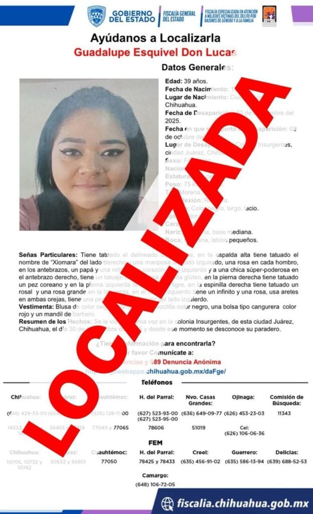 Localizan sana y salva a mujer reportada como ausente