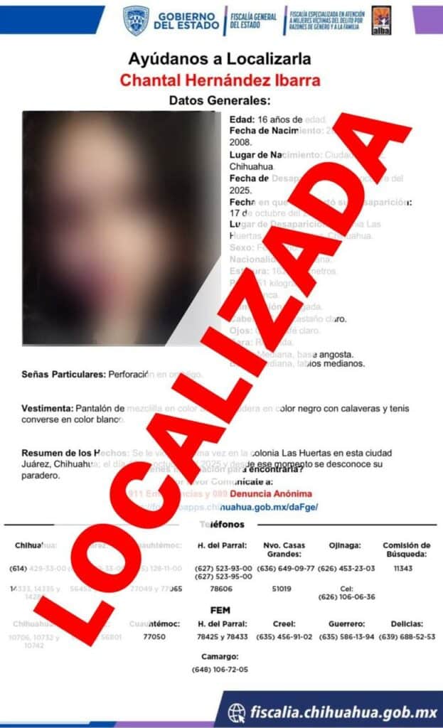 Localizan sana y salva a menor de edad reportada ausente