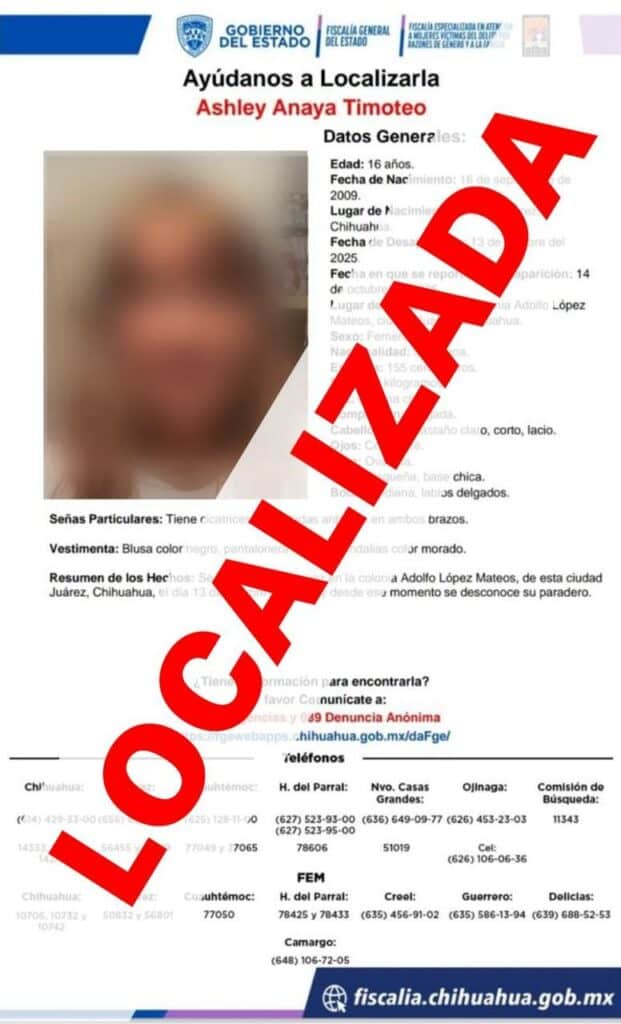 Localizan a adolescente reportada como ausente sana y salva