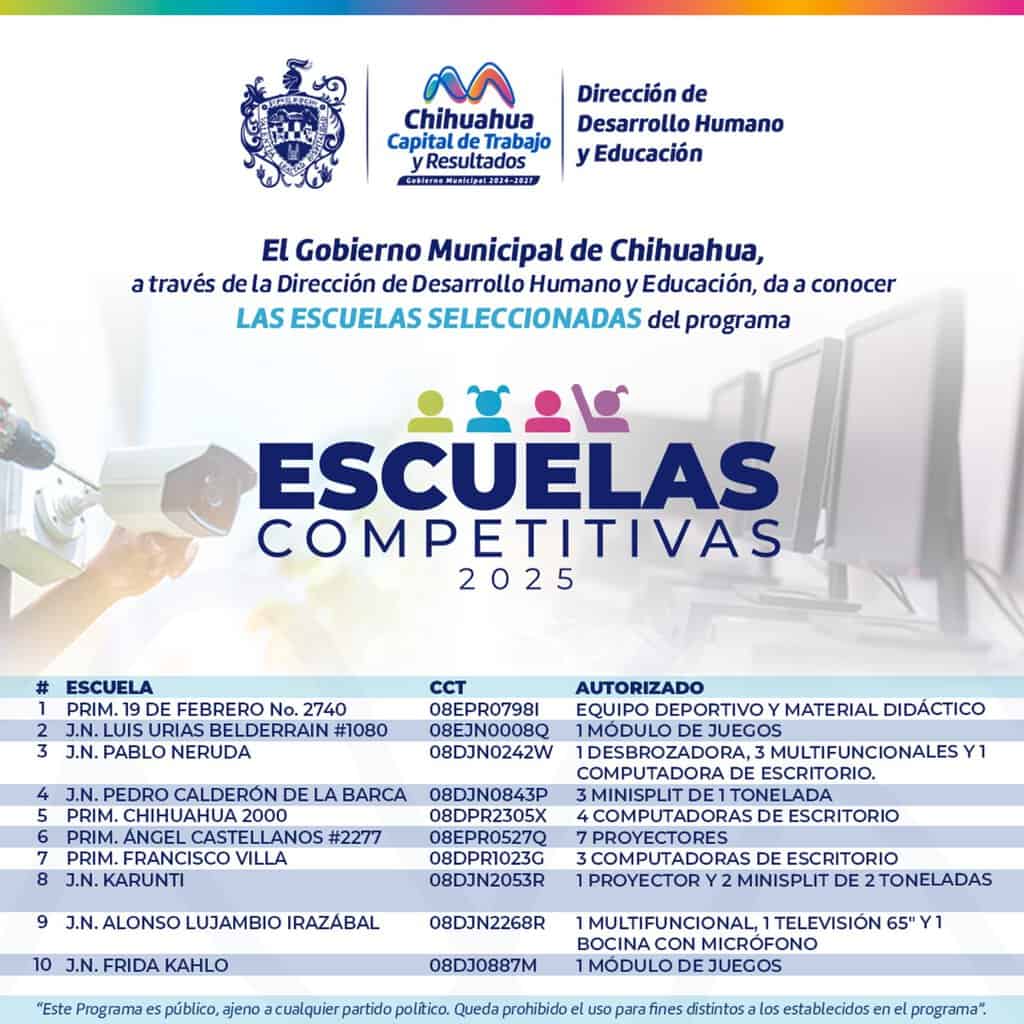 Publica Municipio lista de escuelas beneficiarias del programa “Escuelas Competitivas 2025”