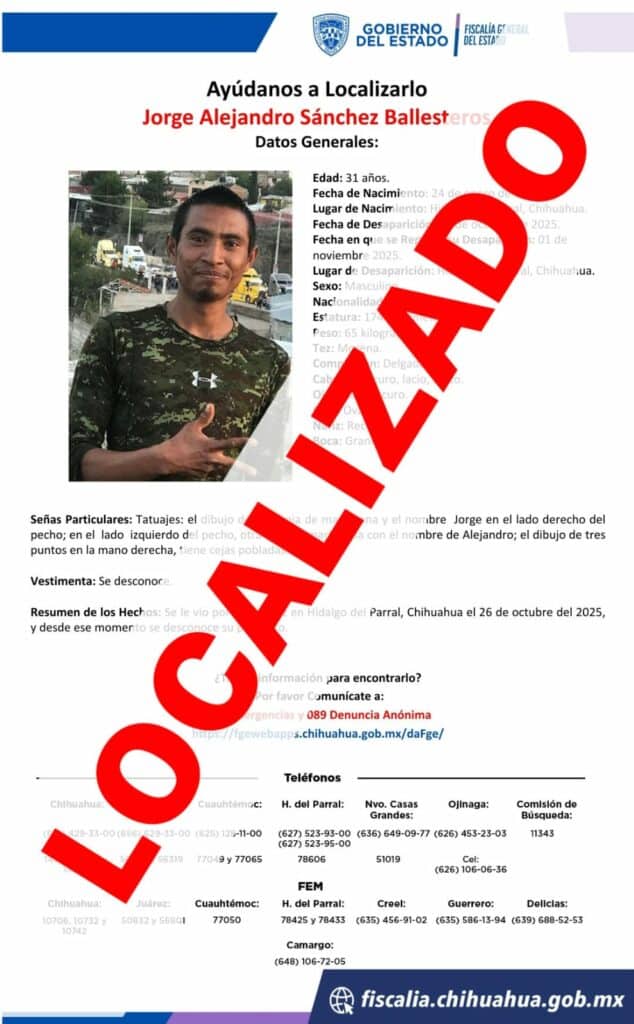 Localiza Fiscalía a joven reportado como ausente en Parral
