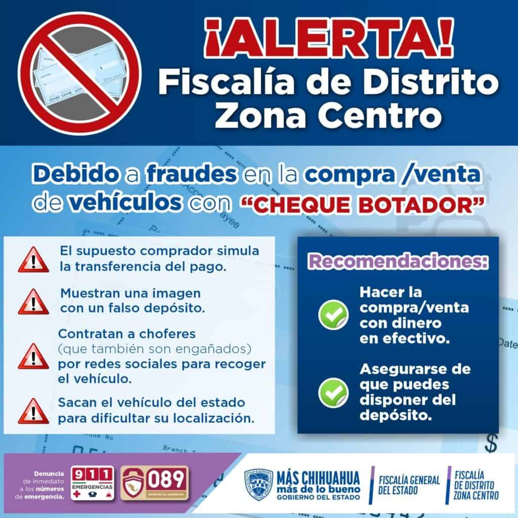 Advierte Fiscalía Zona Centro por incremento de fraudes con “cheque botador”
