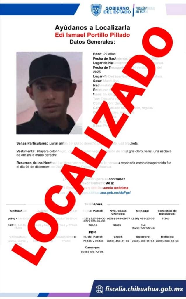Localiza Fiscalía a hombre con reporte de ausencia en ciudad Delicias