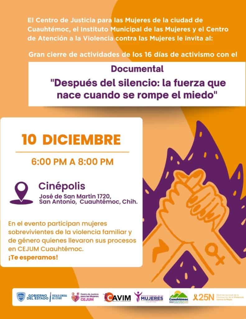 Concluyen 16 días de activismo contra la violencia de género con proyección de documental