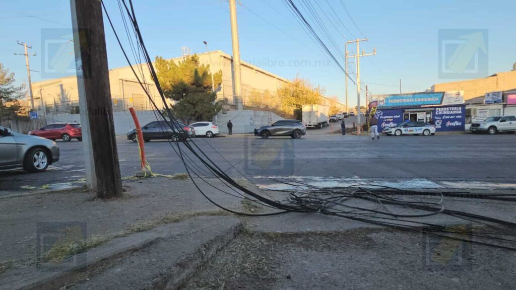 Tráiler derriba 4 postes de Telmex y deja sin servicio a varias colonias al norte