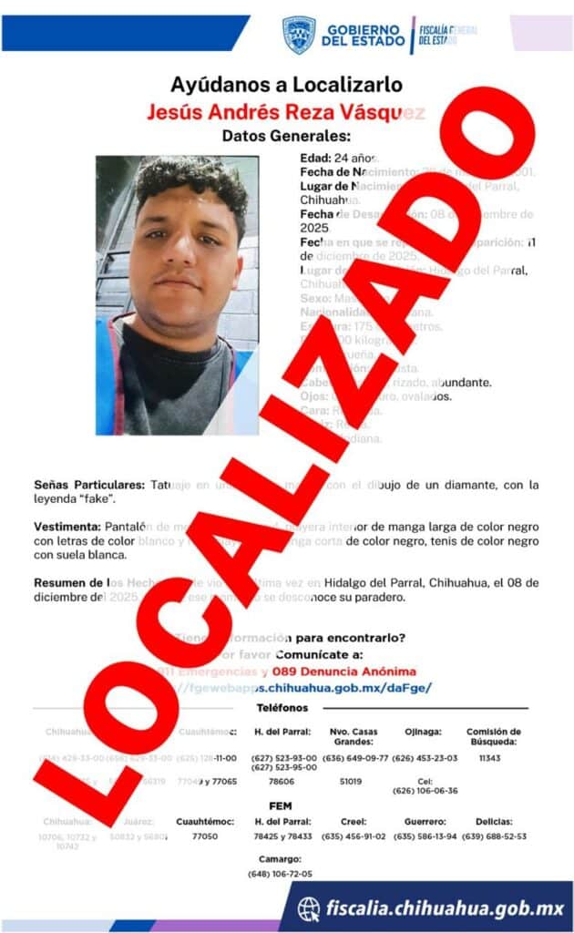 Localiza FGE a joven con reporte de ausencia en Parral