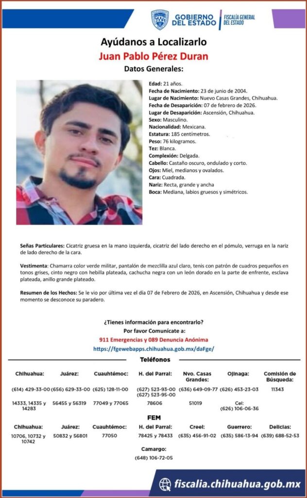 Difunde FGE Noroeste pesquisas de dos masculinos desaparecidos en Ascensión