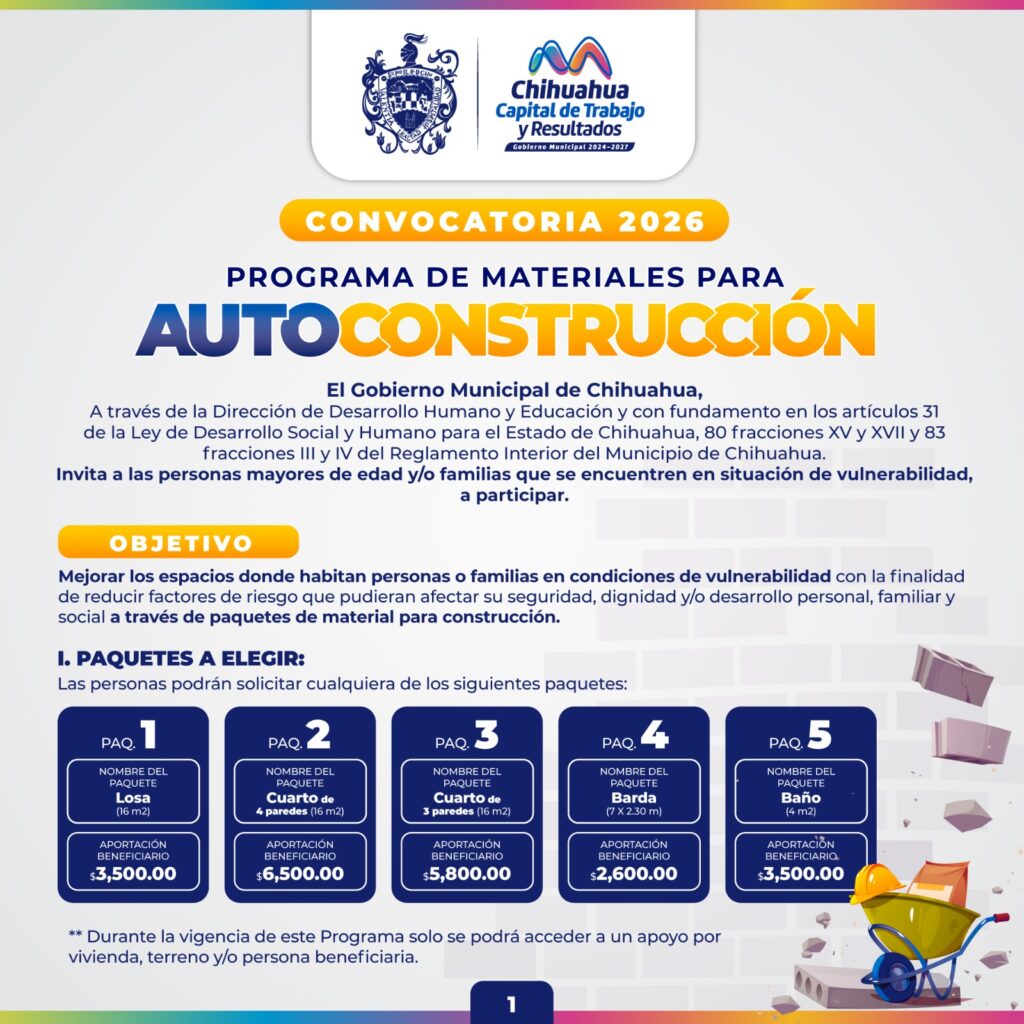 Gobierno Municipal da a conocer la convocatoria del Programa de Materiales para Autoconstrucción 2026