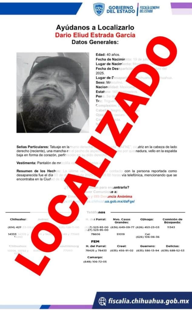 Localiza Fiscalía a masculino con reporte de ausencia en ciudad Chihuahua