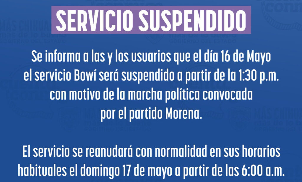 Por marcha del partido Morena, OTV suspenderá temporalmente el servicio del Bowí este 16 de mayo
